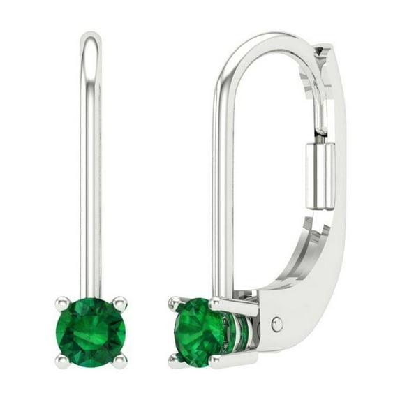 Clara Pucci 0.2 ct Brilliant Round Cut Drop Dangle VVS1 Genuine Conflict free Green Emerald Solid 14K White Gold Designer Everyday Earrings Lever Back