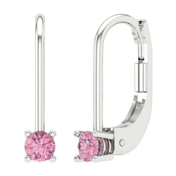 Clara Pucci 0.2 ct Brilliant Round Cut Drop Dangle VVS1 Genuine Conflict free Pink Zircon Solid 14K White Gold Designer Everyday Earrings Lever Back