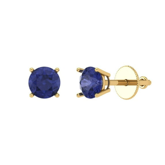 0.2 ct Screw-Back Stud Earrings for Women | 3.0mm Round Cut Simulated Tanzanite | 18K Yellow Gold