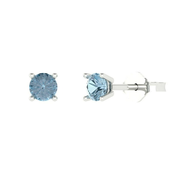 0.2 ct Push-Back Stud Earrings for Women | 3.0mm Round Cut Simulated Blue Diamond | 18K White Gold