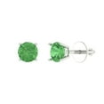 thumbnail image 1 of 14K Solid Gold Screw Back Stud Earrings for Women | 0.2 cttw Round Cut Simulated Green Diamond | White Gold, 1 of 4