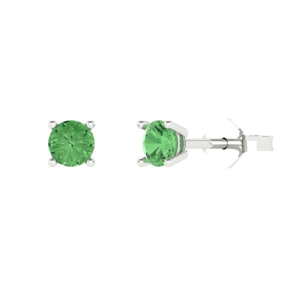 0.2 ct Push-Back Stud Earrings for Women | 3.0mm Round Cut Simulated Green Diamond | 18K White Gold