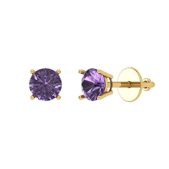 0.2 ct Screw-Back Stud Earrings for Women | 3.0mm Round Cut Simulated Alexandrite | 18K Yellow Gold