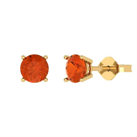 14K Solid Gold Push Back Stud Earrings for Women | 0.2 cttw Round Cut Simulated Red Diamond | Yellow Gold
