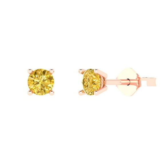 0.2 ct Push-Back Stud Earrings for Women | 3.0mm Round Cut Natural Citrine | 18K Rose Gold