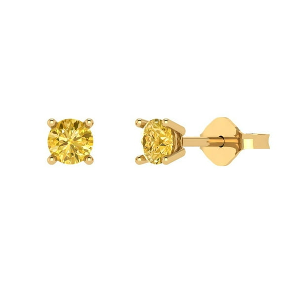 0.2 ct Push-Back Stud Earrings for Women | 3.0mm Round Cut Simulated Yellow Diamond | 18K Yellow Gold