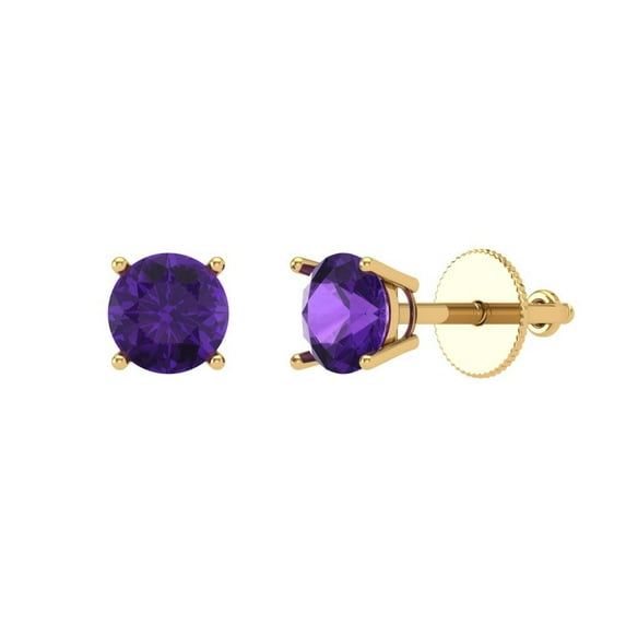 Clara Pucci 0.2Ct Natural Amethyst Round Cut VVS1 Screw Back Stud 14k Solid hypoallergenic Gold Designer Earrings For February