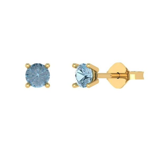 Clara Pucci 0.2Ct Natural Aquamarine Round Cut VVS1 Push Back Stud 14k Solid hypoallergenic Gold Designer Earrings For March