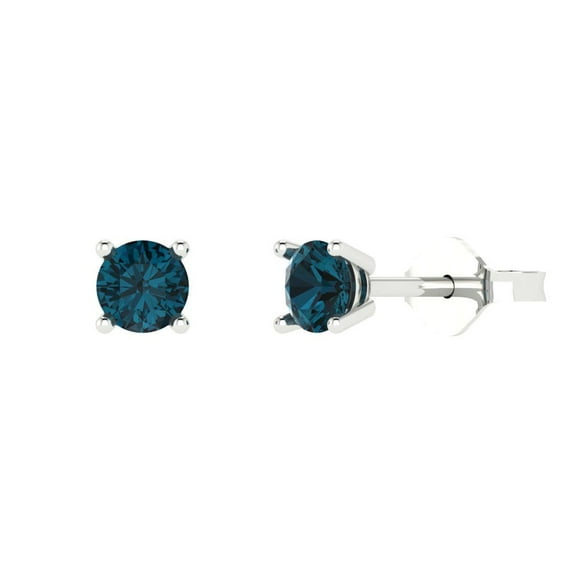 Clara Pucci 0.2Ct Natural London Blue Topaz Round Cut VVS1 Push Back Stud 14k Solid hypoallergenic Gold Designer Earrings For December
