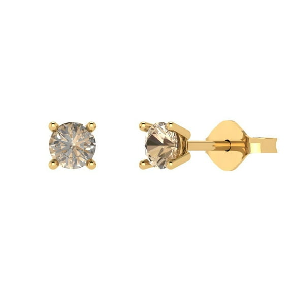 Clara Pucci 0.2Ct Synthetic Yellow Moissanite Round Cut VVS1 Push Back Stud 14k Solid hypoallergenic Gold Designer Earrings For April