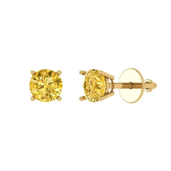 Clara Pucci 0.2Ct Yellow Round Cut VVS1 Screw Back Stud 18k Solid hypoallergenic Gold Designer Earrings For April