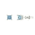 thumbnail image 1 of 14K Solid Gold Push Back Stud Earrings for Women | 0.5 cttw Princess Cut Simulated Blue Diamond | White Gold, 1 of 5