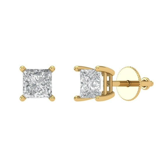 0.5 ct Screw-Back Stud Earrings for Women | 3.5mm Princess Cut Simulated Diamond | 18K Yellow Gold