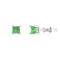 thumbnail image 1 of 0.5 ct Push-Back Stud Earrings for Women | 3.5mm Princess Cut Simulated Green Diamond | 18K White Gold, 1 of 5