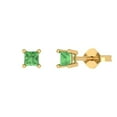 thumbnail image 1 of 0.5 ct Push-Back Stud Earrings for Women | 3.5mm Princess Cut Simulated Green Diamond | 18K Yellow Gold, 1 of 5