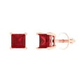 thumbnail image 1 of 14K Solid Gold Screw Back Stud Earrings for Women | 0.5 cttw Princess Cut Simulated Pink Tourmaline | Rose Gold, 1 of 5