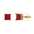 thumbnail image 1 of 14K Solid Gold Screw Back Stud Earrings for Women | 0.5 cttw Princess Cut Simulated Ruby | Yellow Gold, 1 of 5