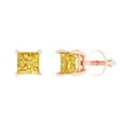 thumbnail image 1 of 14K Solid Gold Screw Back Stud Earrings for Women | 0.5 cttw Princess Cut Simulated Yellow Diamond | Rose Gold, 1 of 5