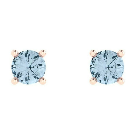 0.5 ct Push-Back Stud Earrings for Women | 4.0mm Round Cut Natural Aquamarine | 18K Rose Gold
