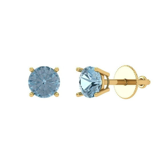 0.5 ct Screw-Back Stud Earrings for Women | 4.0mm Round Cut Natural Aquamarine | 18K Yellow Gold