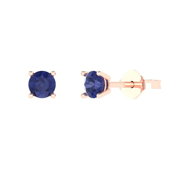 0.5 ct Push-Back Stud Earrings for Women | 4.0mm Round Cut Simulated Tanzanite | 18K Rose Gold