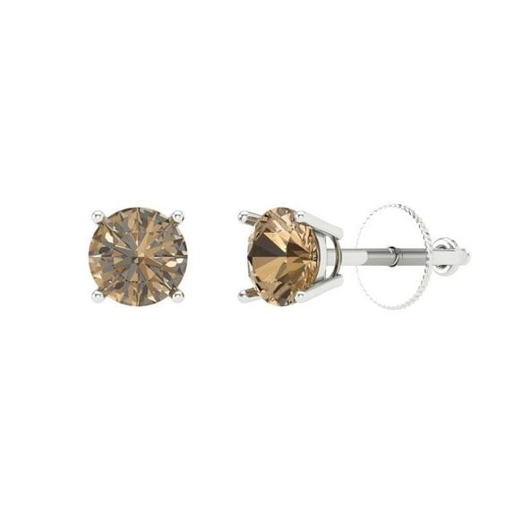 0.5 ct Screw-Back Stud Earrings for Women | 4.0mm Round Cut Simulated Champagne Diamond | 18K White Gold