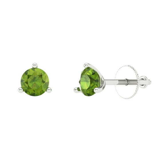 0.5 ct Screw-Back Stud Earrings for Women | 4.0mm Round Cut Natural Peridot | 18K White Gold