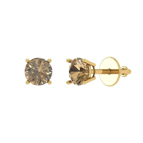Clara Pucci 0.5Ct Champagne Round Cut VVS1 Screw Back Stud 18k Solid hypoallergenic Gold Designer Earrings For April