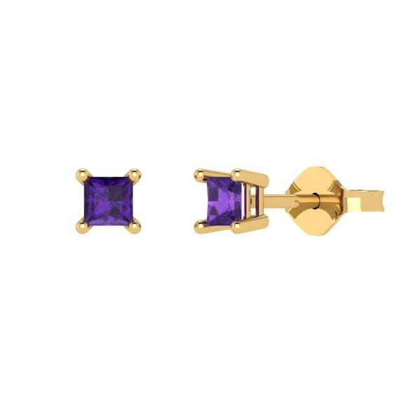 Clara Pucci 0.5Ct Natural Amethyst Princess Cut VVS1 Push Back Stud 18k Solid hypoallergenic Gold Designer Earrings For February