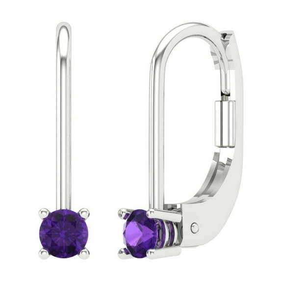 Clara Pucci 0.5Ct Natural Amethyst Round Cut VVS1 Lever Back Drop Dangle 14k Solid hypoallergenic Gold Designer Earrings For February