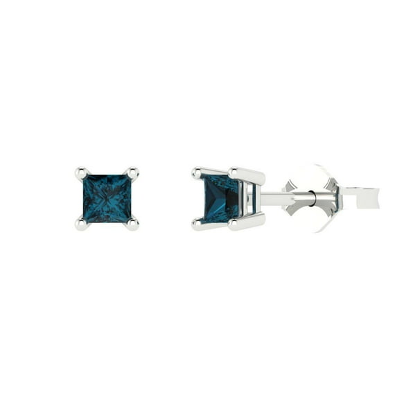 Clara Pucci 0.5Ct Natural London Blue Topaz Princess Cut VVS1 Push Back Stud 18k Solid hypoallergenic Gold Designer Earrings For December