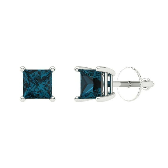 Clara Pucci 0.5Ct Natural London Blue Topaz Princess Cut VVS1 Screw Back Stud 14k Solid hypoallergenic Gold Designer Earrings For December