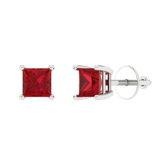 Clara Pucci 0.5Ct Ruby Princess Cut VVS1 Screw Back Stud 18k Solid hypoallergenic Gold Designer Earrings For July