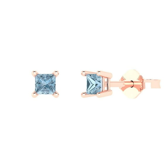 Clara Pucci 0.5Ct Blue Princess Cut VVS1 Push Back Stud 18k Solid hypoallergenic Gold Designer Earrings For April