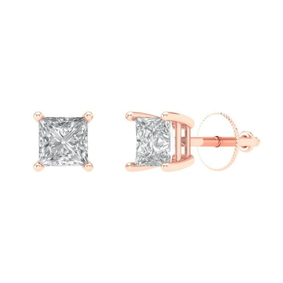 Clara Pucci 0.5Ct Clear Princess Cut VVS1 Screw Back Stud 18k Solid hypoallergenic Gold Designer Earrings For April