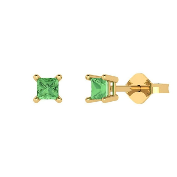 Clara Pucci 0.5Ct Green Princess Cut VVS1 Push Back Stud 18k Solid hypoallergenic Gold Designer Earrings For April