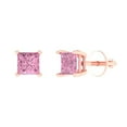 thumbnail image 1 of Clara Pucci 0.5Ct Pink Princess Cut VVS1 Screw Back Stud 18k Solid hypoallergenic Gold Designer Earrings For April, 1 of 7