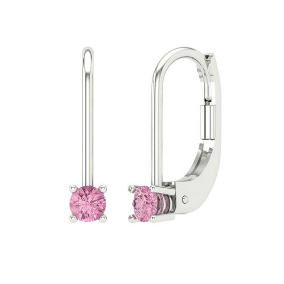 Clara Pucci 0.5Ct Pink Round Cut VVS1 Lever Back Drop Dangle 18k Solid hypoallergenic Gold Designer Earrings For April