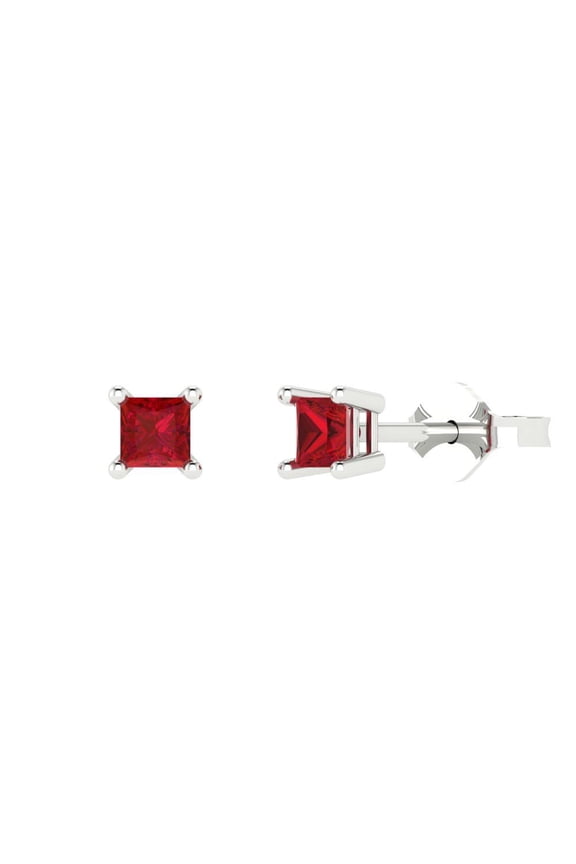 0.5Ct Ruby Princess Cut VVS1 Push Back Stud 14k Solid hypoallergenic Gold Designer Earrings For July