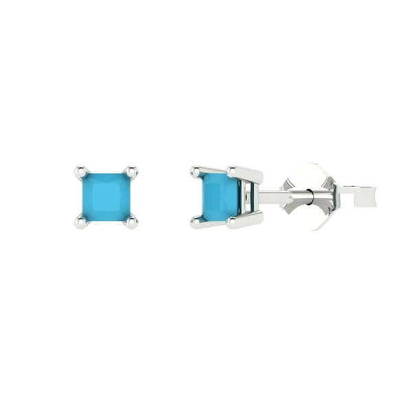 Clara Pucci 0.5Ct Turquoise Princess Cut VVS1 Push Back Stud 14k Solid hypoallergenic Gold Designer Earrings For December