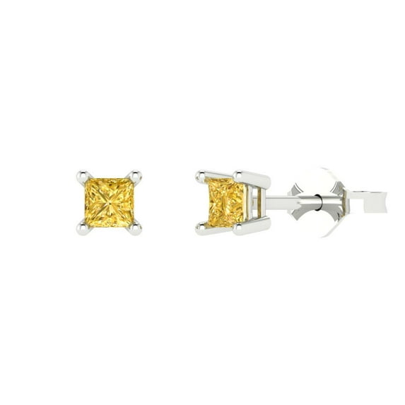Clara Pucci 0.5Ct Yellow Princess Cut VVS1 Push Back Stud 14k Solid hypoallergenic Gold Designer Earrings For April
