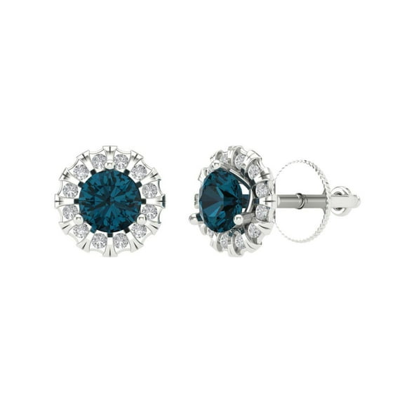 Clara Pucci 0.8808Ct Natural London Blue Topaz Round Cut VVS1 Screw Back Stud 18k Solid hypoallergenic Gold Designer Earrings For December