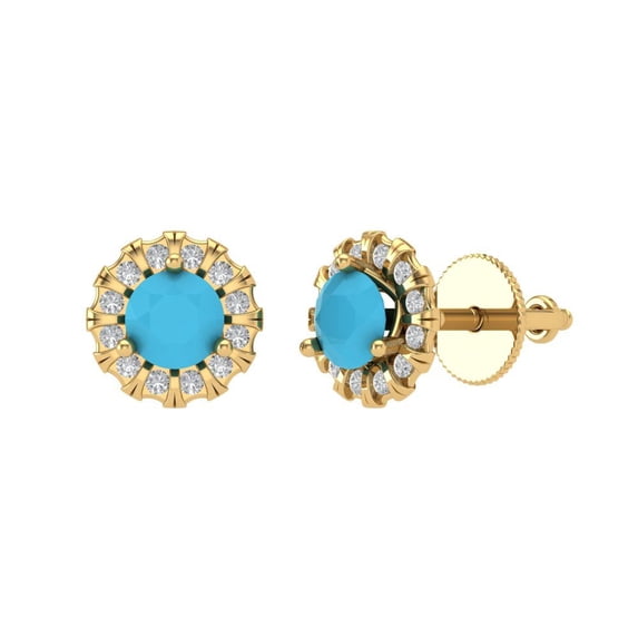 Clara Pucci 0.8808Ct Turquoise Round Cut VVS1 Screw Back Stud 18k Solid hypoallergenic Gold Designer Earrings For December