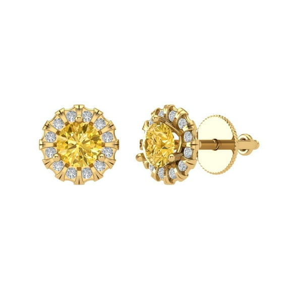 Clara Pucci 0.8808Ct Yellow Round Cut VVS1 Screw Back Stud 18k Solid hypoallergenic Gold Designer Earrings For April