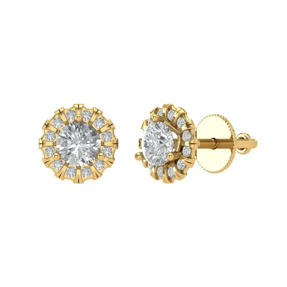 Clara Pucci 0.8808Ct Synthetic Moissanite Round Cut VVS1 Screw Back Stud 18k Solid hypoallergenic Gold Designer Earrings For April