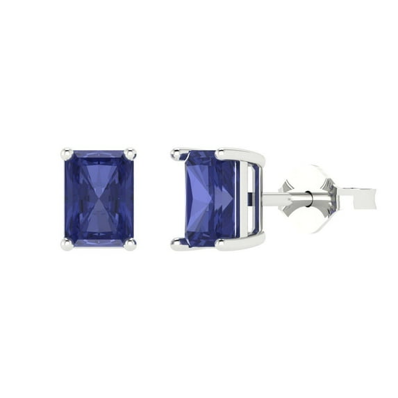 1 ct Push-Back Stud Earrings for Women | 6x4mm Emerald Cut Simulated Tanzanite | 18K White Gold