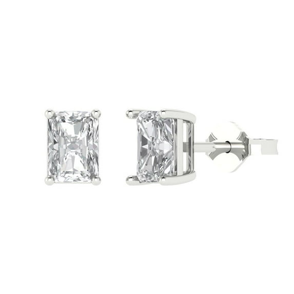 1 ct Push-Back Stud Earrings for Women | 6x4mm Emerald Cut Moissanite | 18K White Gold