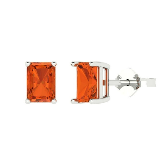 1 ct Push-Back Stud Earrings for Women | 6x4mm Emerald Cut Simulated Red Diamond | 18K White Gold