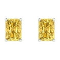 thumbnail image 1 of 1 ct Push-Back Stud Earrings for Women | 6x4mm Emerald Cut Simulated Yellow Diamond | 18K White Gold, 1 of 4