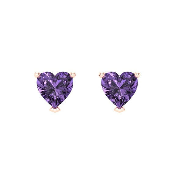 1 ct Screw-Back Stud Earrings for Women | 5mm Heart Cut Simulated Alexandrite | 18K Rose Gold